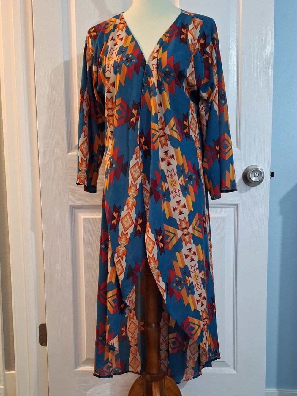 Lucky & Blessed Turqouise Aztec-Print Duster